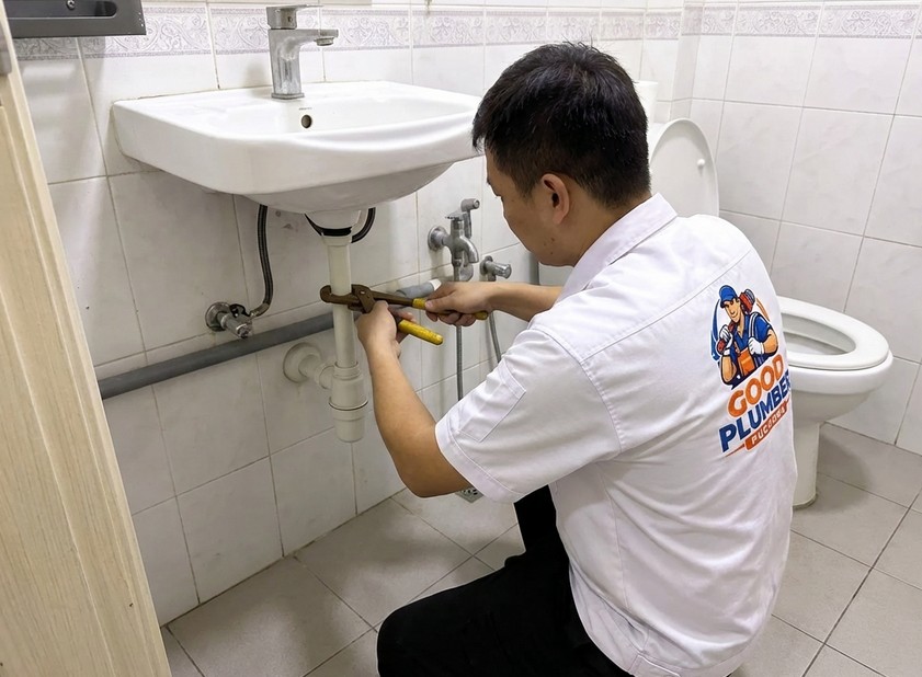 Pipe repair under bathroom sink